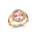 Vintage Love Inspired Oval Morganite Halo Diamond Engagement Ring - GeumJewels