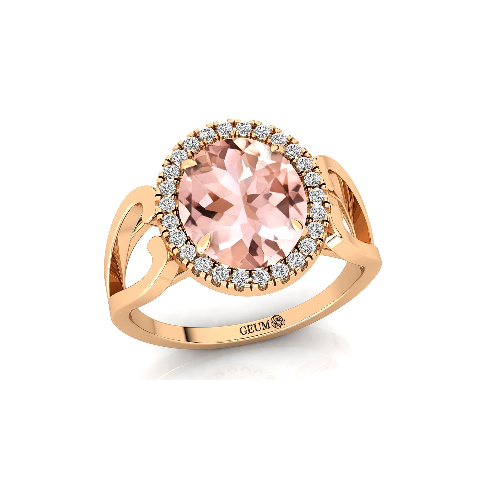 Vintage Love Inspired Oval Morganite Halo Diamond Engagement Ring - GeumJewels