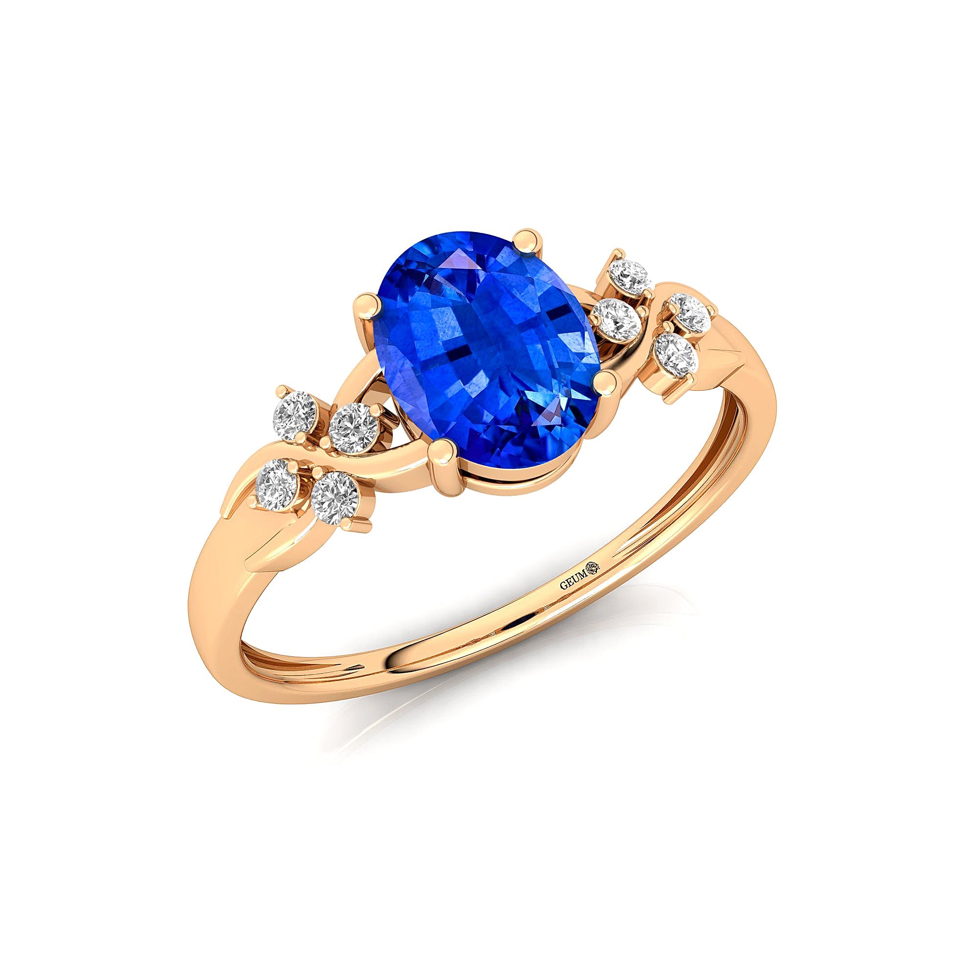 Criss Cross Diamond Ring with Oval Cut Blue Sapphire - GeumJewels