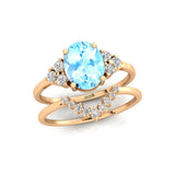Aquamarine Solitaire Ring With Stackable Diamond Band - GeumJewels