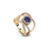 Solitaire Round Alexandrite Cocktail Diamond Ring - GeumJewels