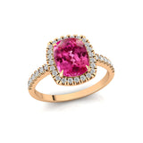 Elongated Cushion Halo Set Pink Sapphire Engagement Ring with Diamond Band - GeumJewels