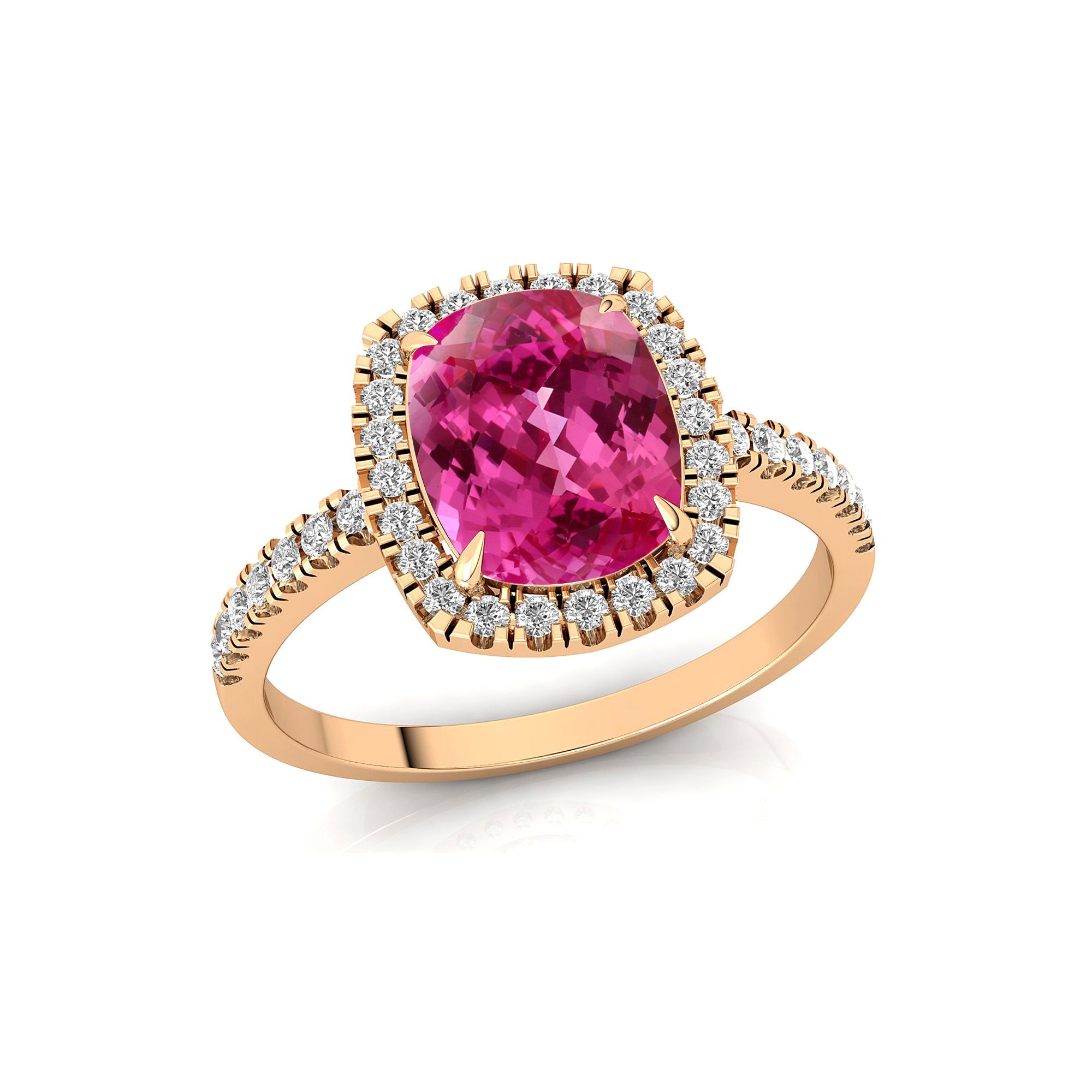 Elongated Cushion Halo Set Pink Sapphire Engagement Ring with Diamond Band - GeumJewels
