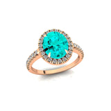 Oval Solitaire Paraiba Tourmaline Halo Diamond Engagement Ring - GeumJewels
