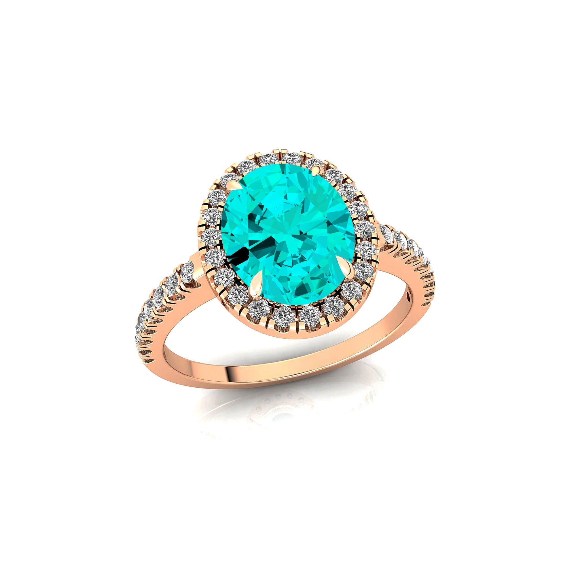 Oval Solitaire Paraiba Tourmaline Halo Diamond Engagement Ring - GeumJewels