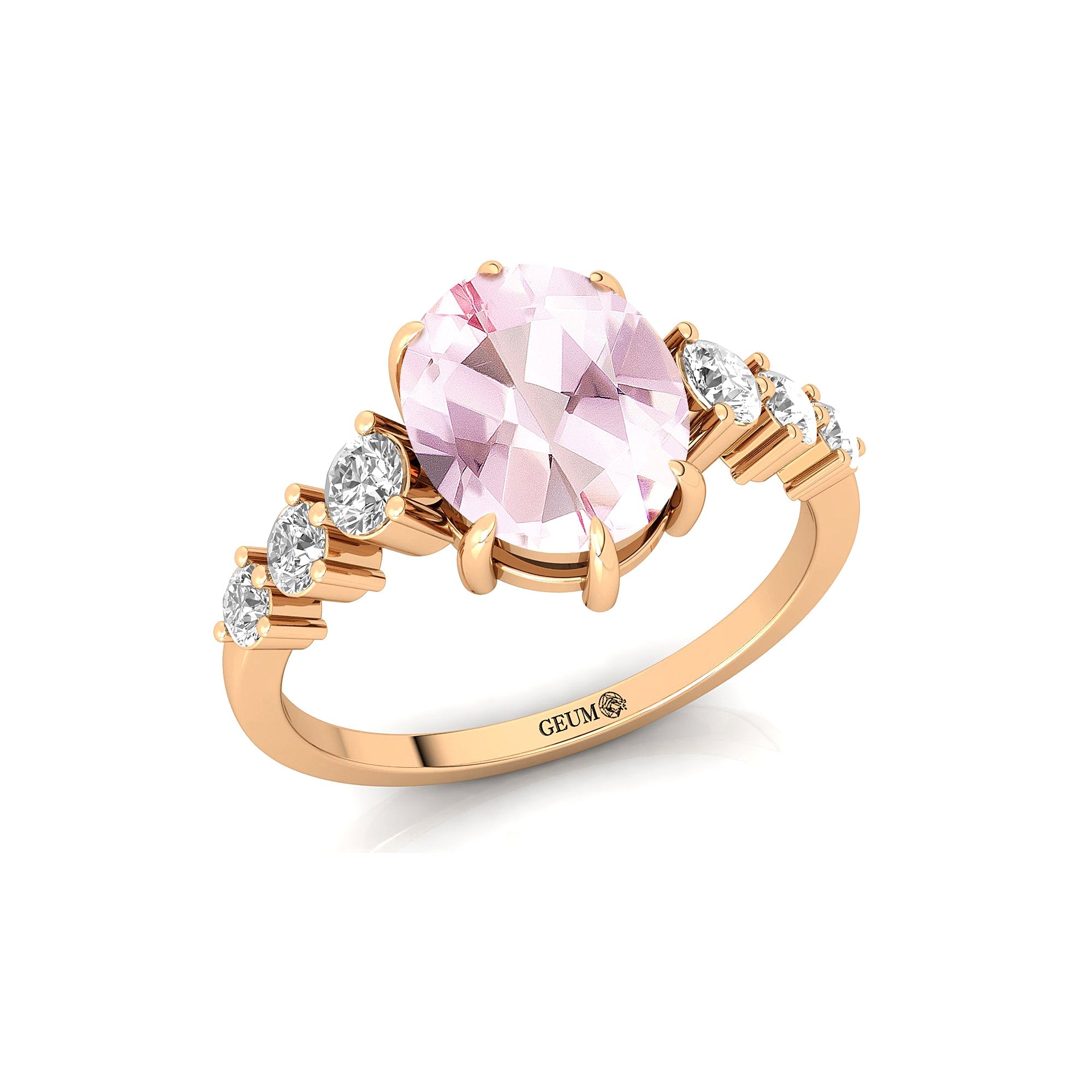 Oval Cut Morganite with Graduated Diamonds Ring - GeumJewels
