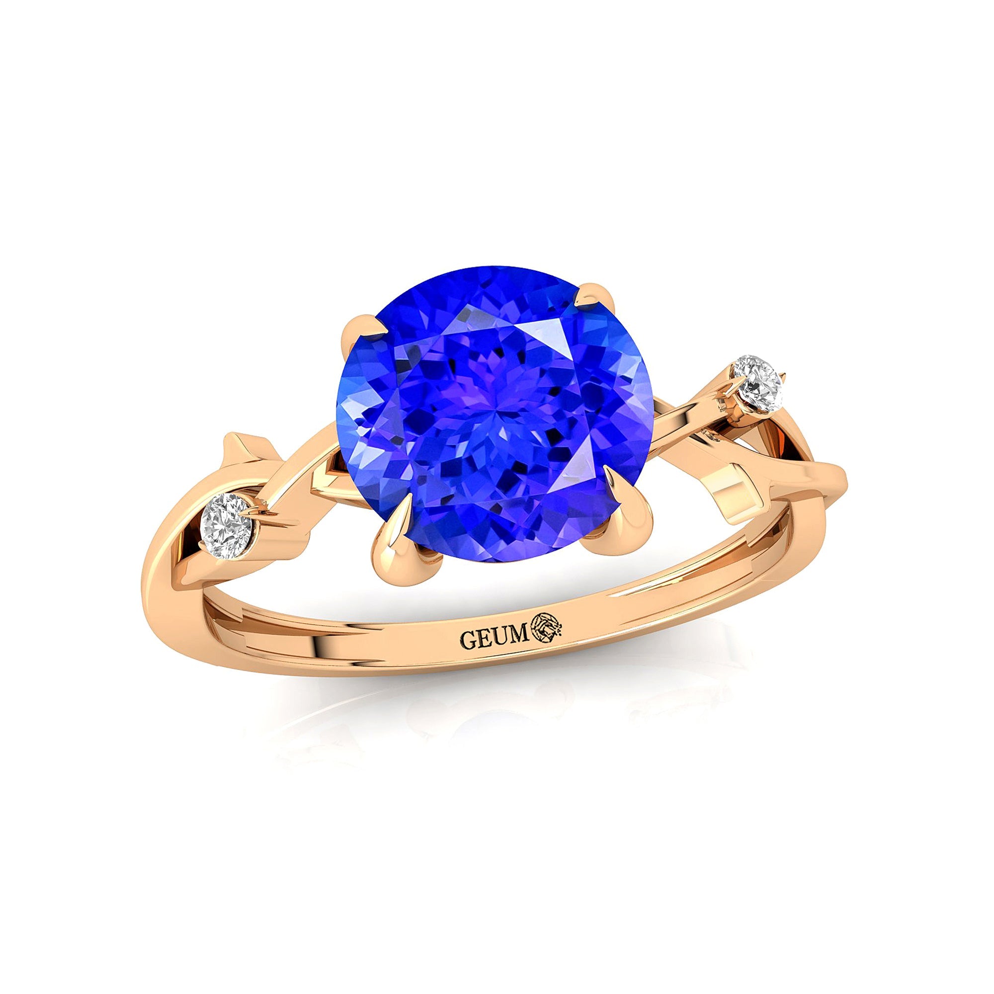 Criss Cross Nature Inspired Diamond Ring  with Round Tanzanite - GeumJewels