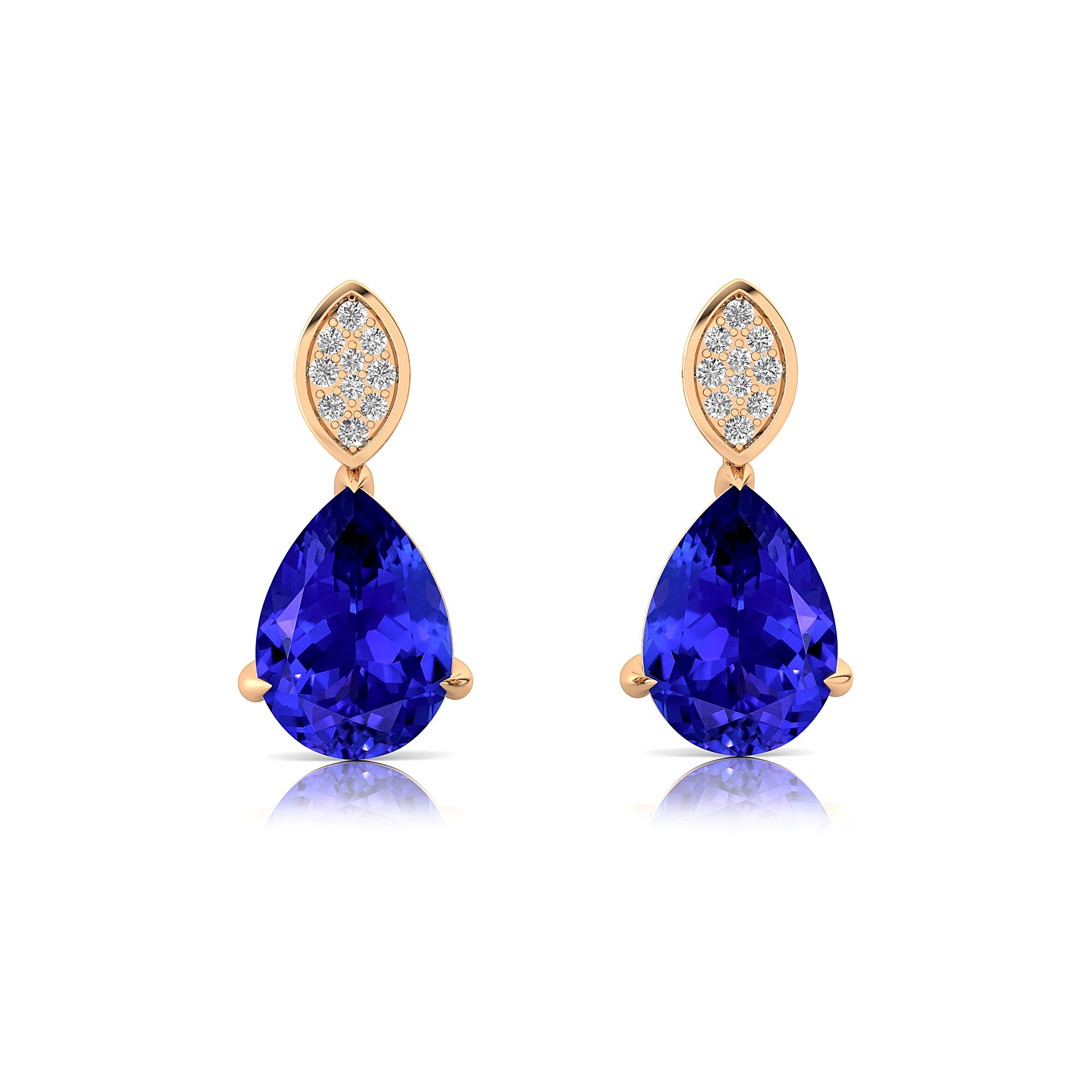 Illussion Set Diamond Earrings with Pear Cut Tanzanite - GeumJewels