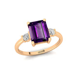 Emerald Cut Amethyst and Diamond Three Stone Ring - GeumJewels