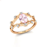 Flower Inspired Ring with Oval Shaped Morganite and Accent Diamonds - GeumJewels