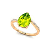 Twisted Up Down Band Pear Shaped Peridot Ring with Accent Diamonds - GeumJewels
