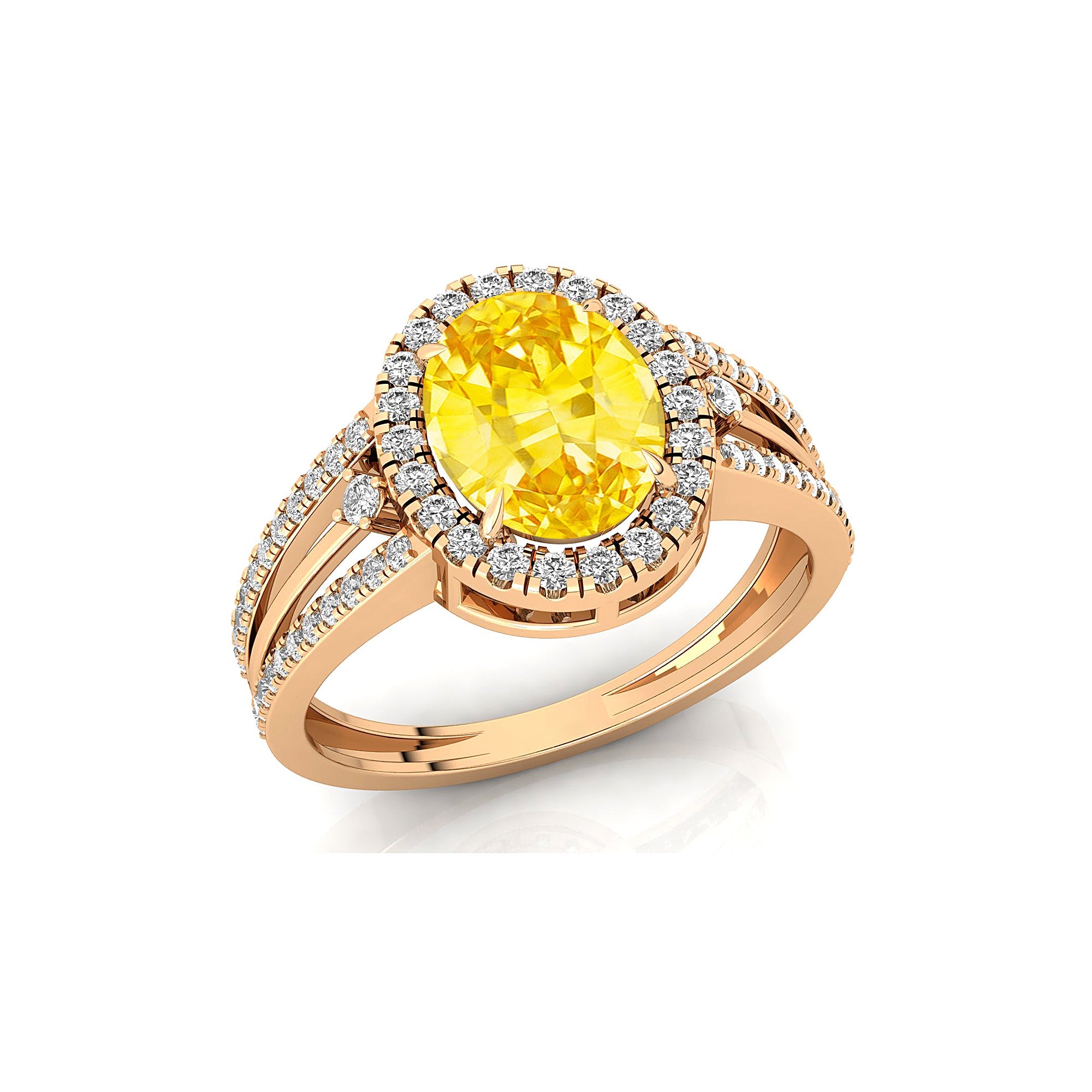 Solitaire Oval Yellow Sapphire Split Shank Diamond Engagement Ring - GeumJewels