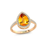 Classic Pear Shaped Citrine Halo Diamond Engagement Ring - GeumJewels
