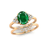 Emerald Solitaire Gold Ring with Stackable Diamond Band - GeumJewels