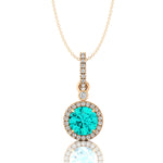 Classic Solitaire Round Paraiba Tourmaline Halo Diamond Dangle Pendant - GeumJewels