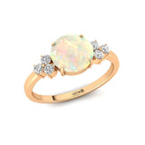 Trio Diamond Engagement Ring with Round Solitaire Opal - GeumJewels