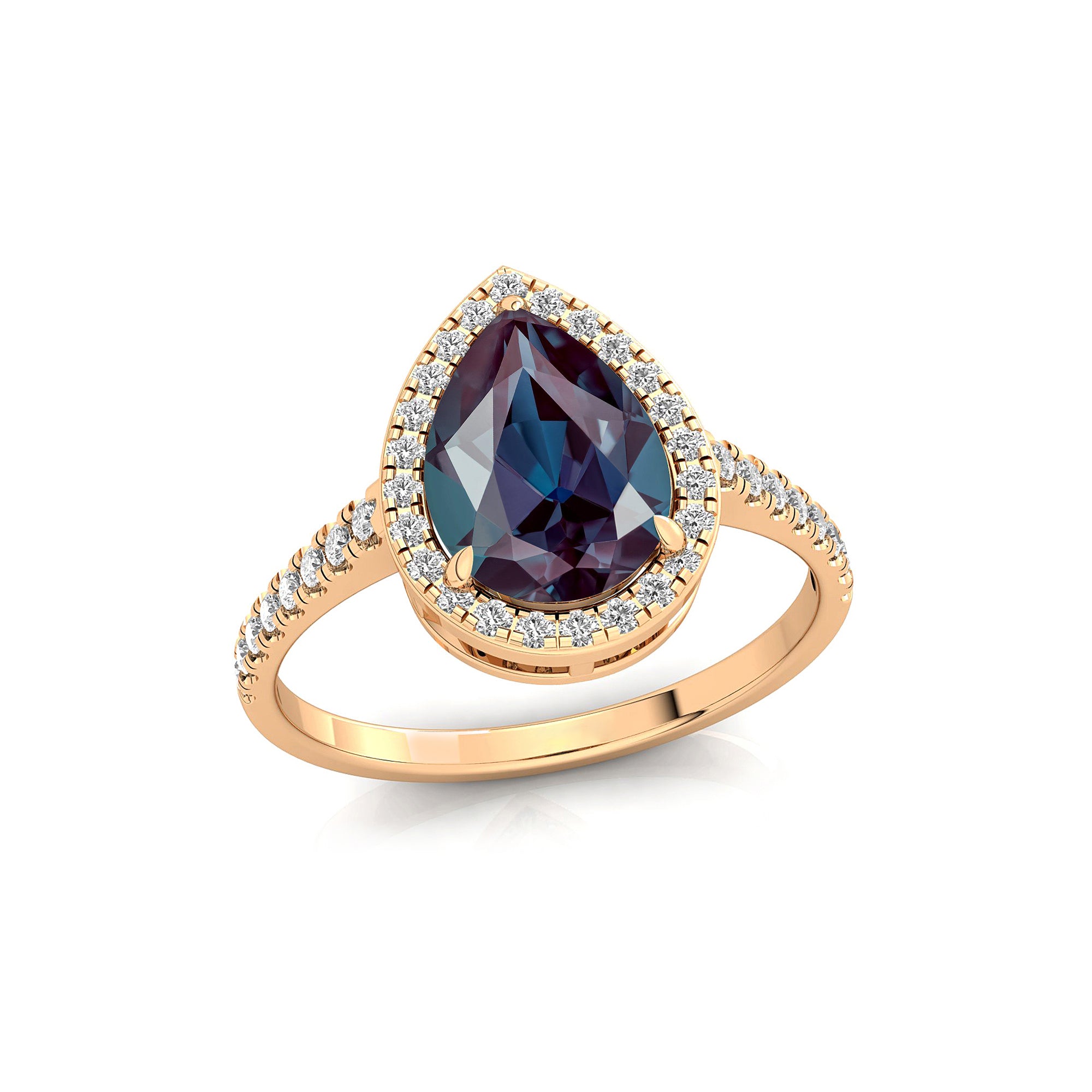 Classic Pear Shaped Alexandrite Halo Diamond Engagement Ring - GeumJewels