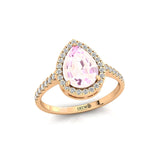 Classic Pear Shaped Morganite Halo Diamond Engagement Ring - GeumJewels