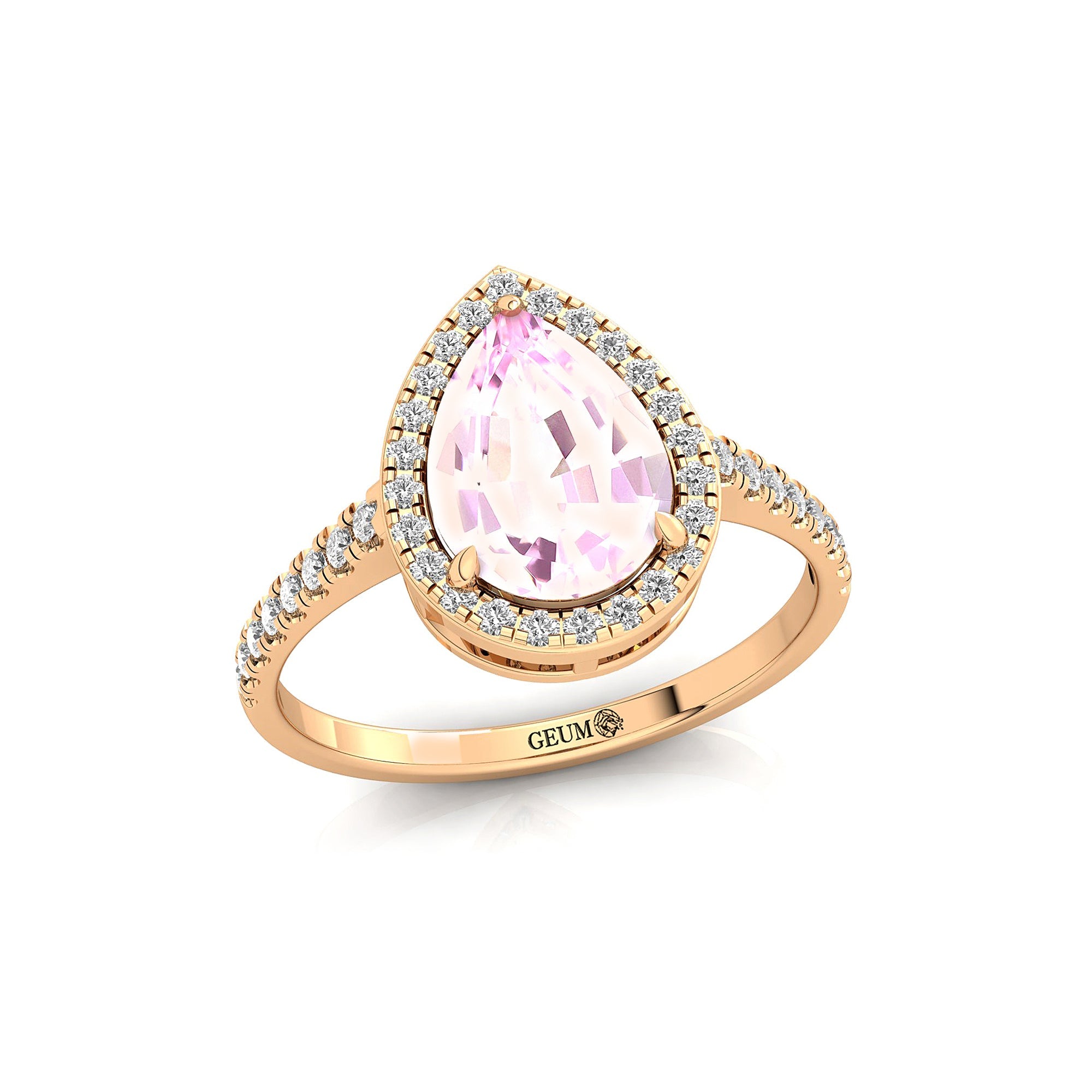 Classic Pear Shaped Morganite Halo Diamond Engagement Ring - GeumJewels