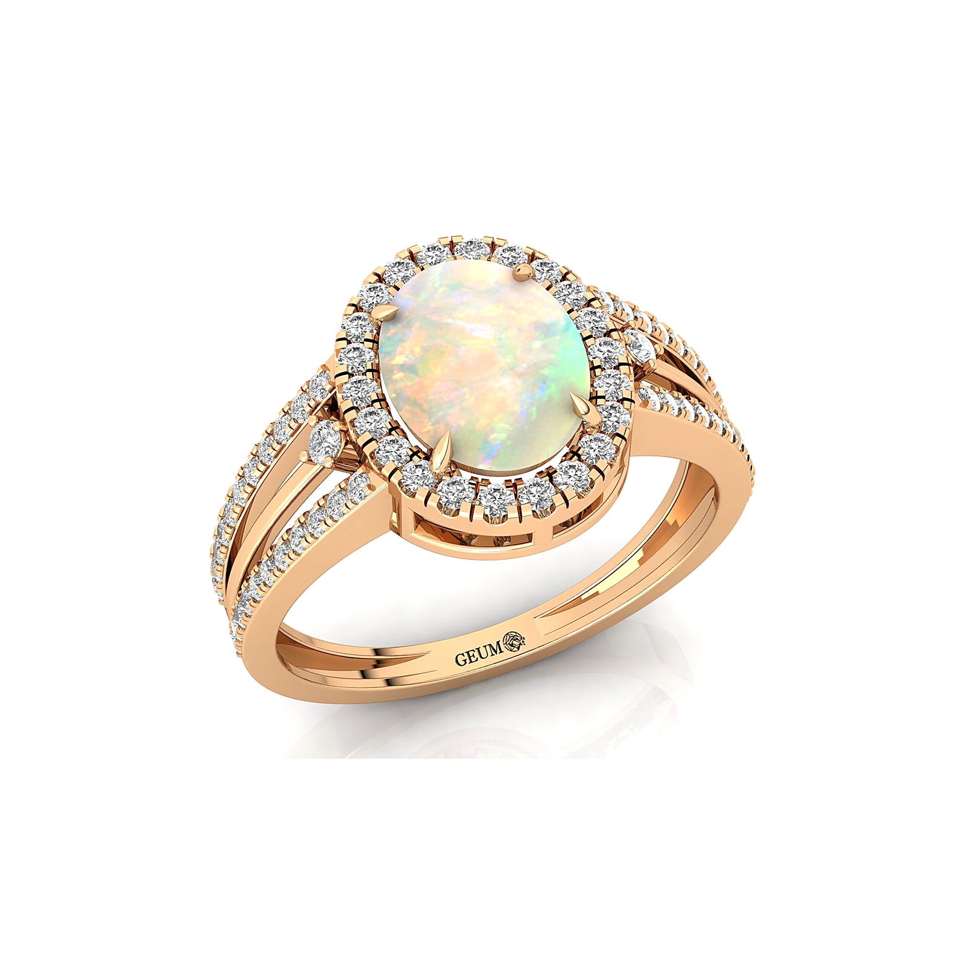 Solitaire Oval Opal Split Shank Diamond Engagement Ring - GeumJewels