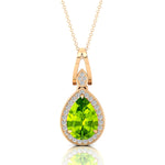 Classic Teardrop Shaped Peridot Halo Diamond Dangle Pendant - GeumJewels