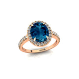 Oval Solitaire London Blue Topaz Halo Diamond Engagement Ring - GeumJewels
