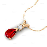 Ruby Teardrop Pendant with Solitaire Diamond - GeumJewels