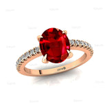 Oval Solitaire Ruby with Accent Diamonds Engagement Ring - GeumJewels