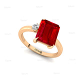 Emerald Shaped Ruby with 3mm Accent Solitaire Engagement Ring - GeumJewels