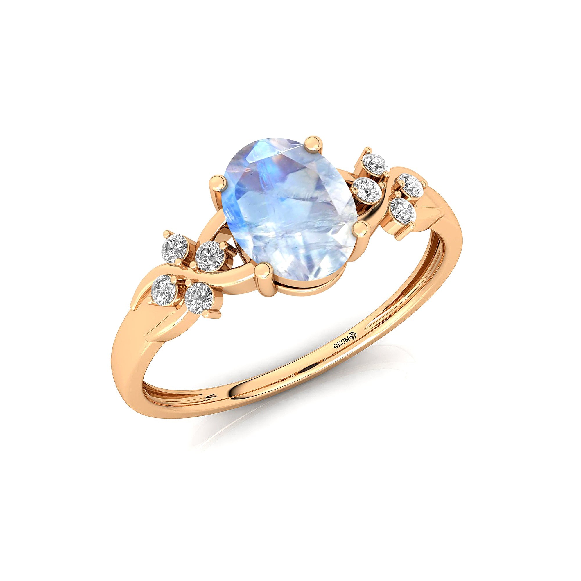 Criss Cross Diamond Ring with Oval Cut Moonstone - GeumJewels