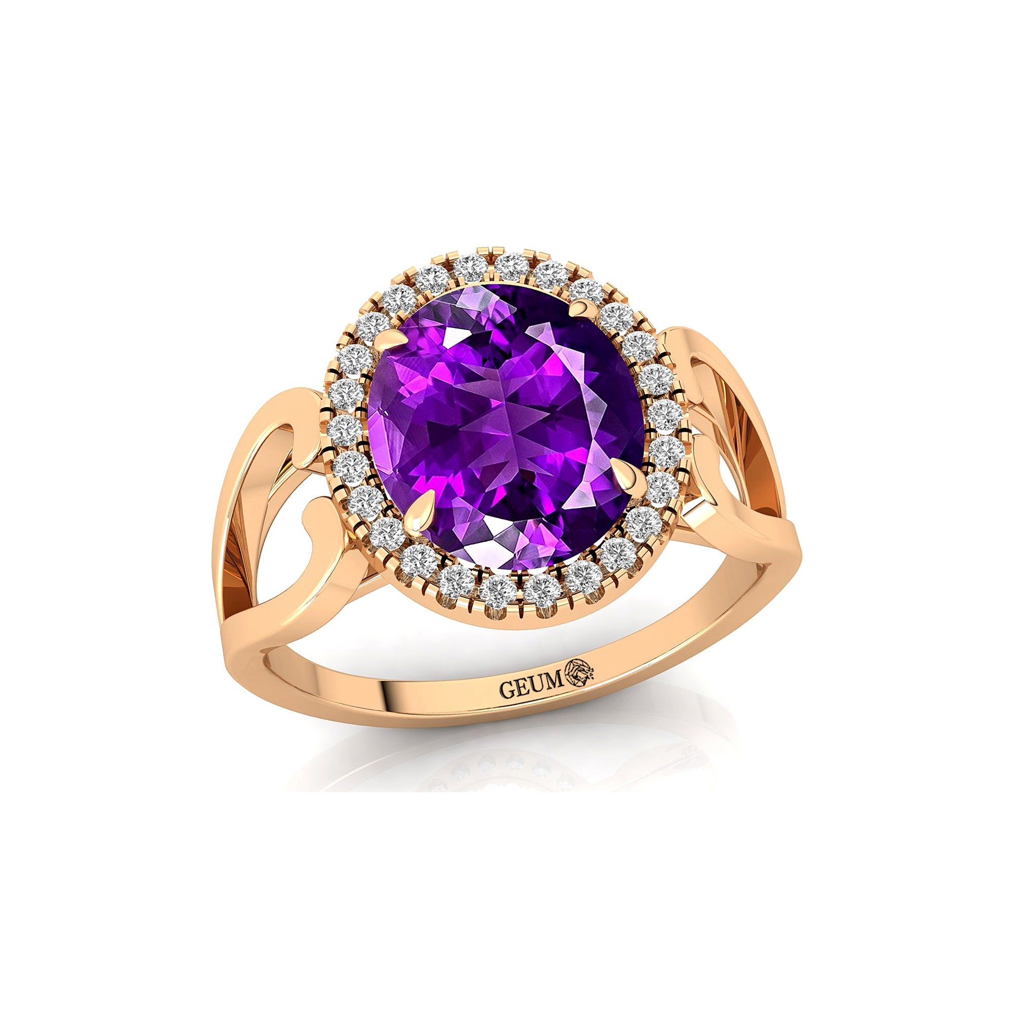 Vintage Love Inspired Oval Amethyst Halo Diamond Engagement Ring - GeumJewels