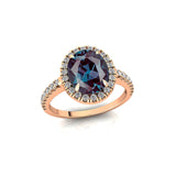 Oval Solitaire Alexandrite Halo Diamond Engagement Ring - GeumJewels