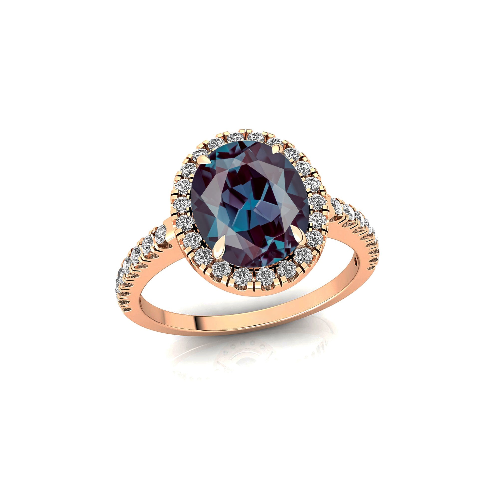Oval Solitaire Alexandrite Halo Diamond Engagement Ring - GeumJewels