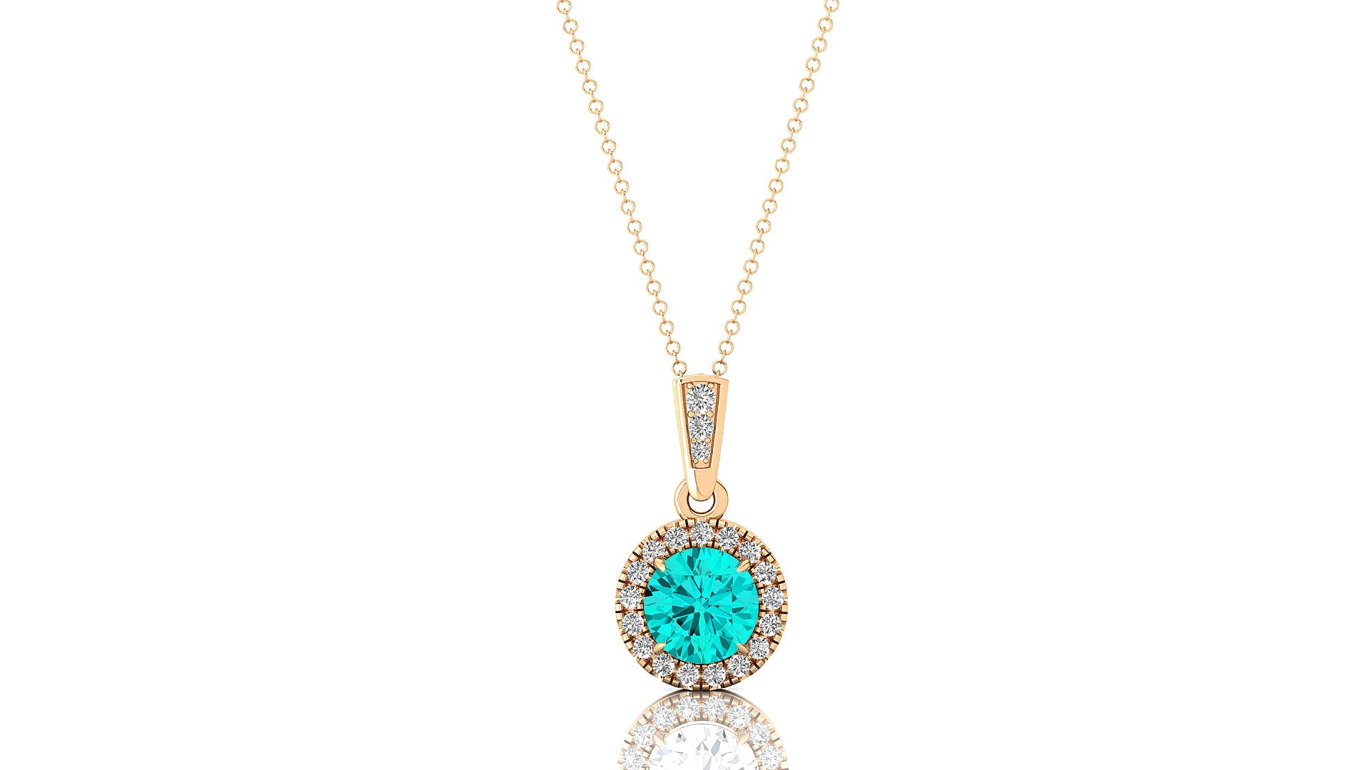 Dainty Round Solitaire Halo Diamond Paraiba Tourmaline Pendant - GeumJewels