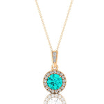 Dainty Round Solitaire Halo Diamond Paraiba Tourmaline Pendant - GeumJewels