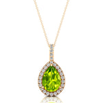 Peridot Teardrop Pendant with Diamond Halo - GeumJewels