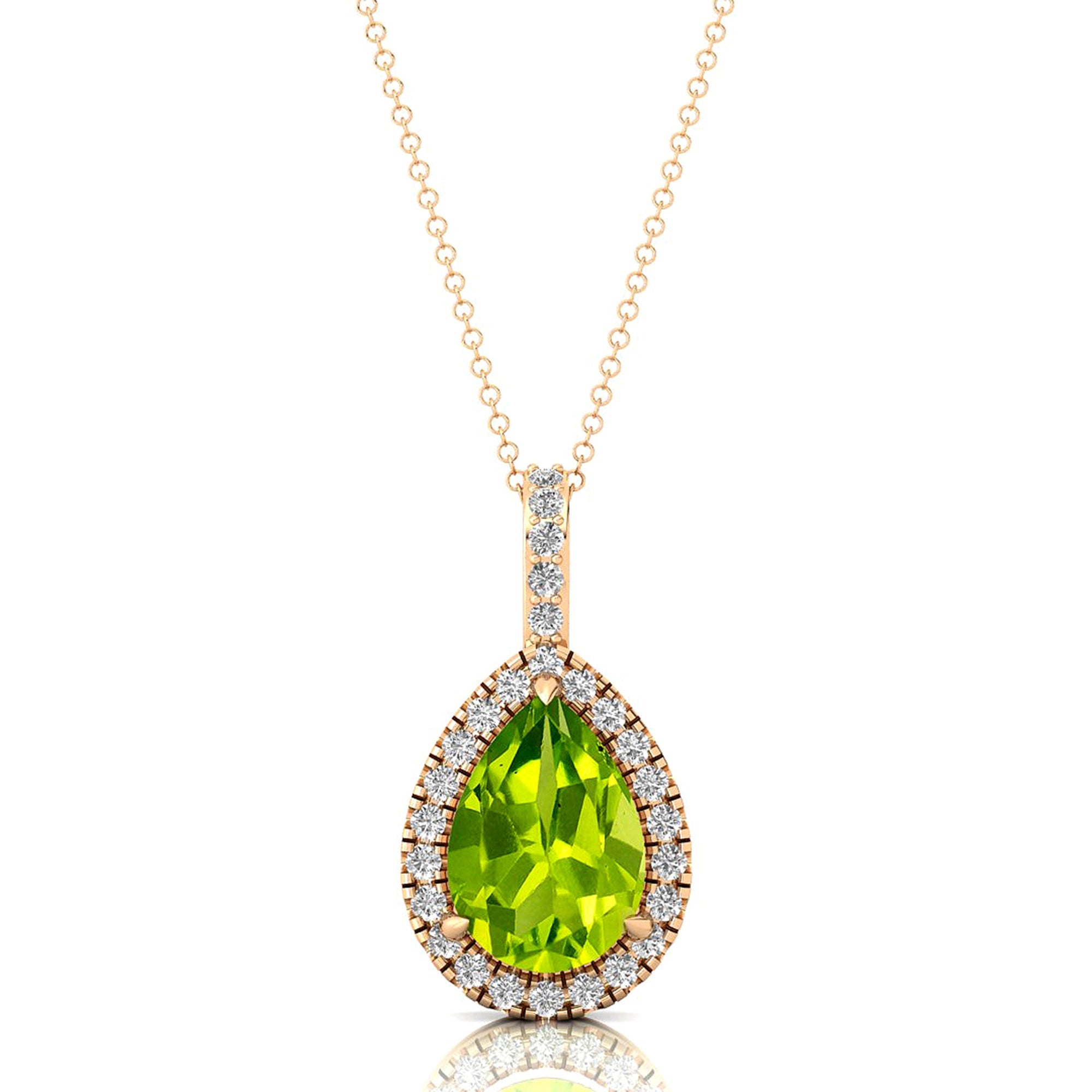 Peridot Teardrop Pendant with Diamond Halo - GeumJewels