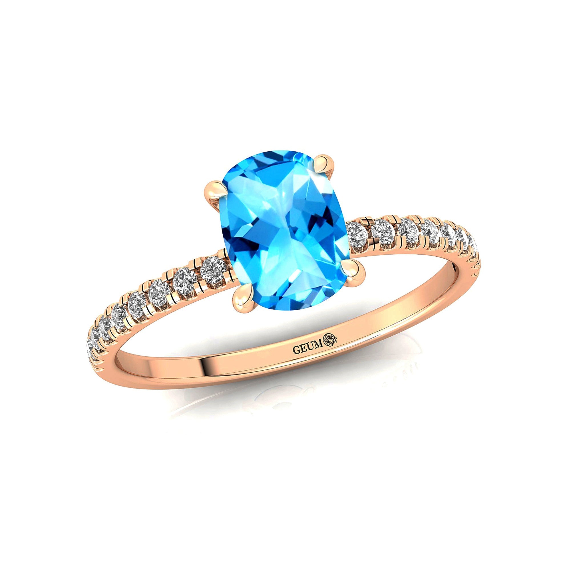 Long Cushion Swiss Blue Topaz Thin Diamond Promise Ring - GeumJewels