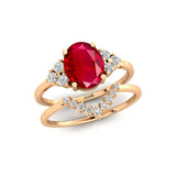 Ruby Solitaire Gemstone Ring With Stackable Diamond Band - GeumJewels