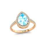 Classic Pear Shaped Aquamarine Halo Diamond Engagement Ring - GeumJewels