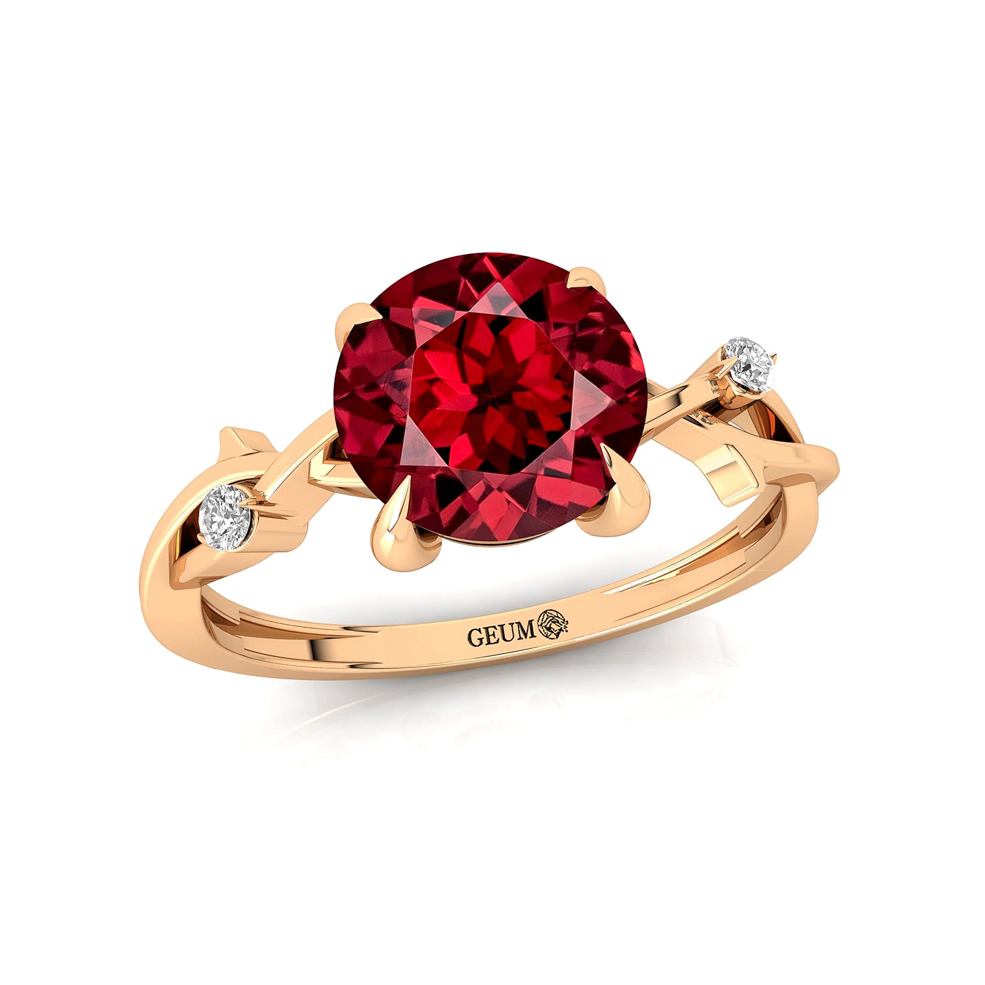 Criss Cross Nature Inspired Diamond Ring  with Round Garnet - GeumJewels