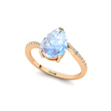 Twisted Up Down Band Pear Shaped Moonstone Ring with Accent Diamonds - GeumJewels