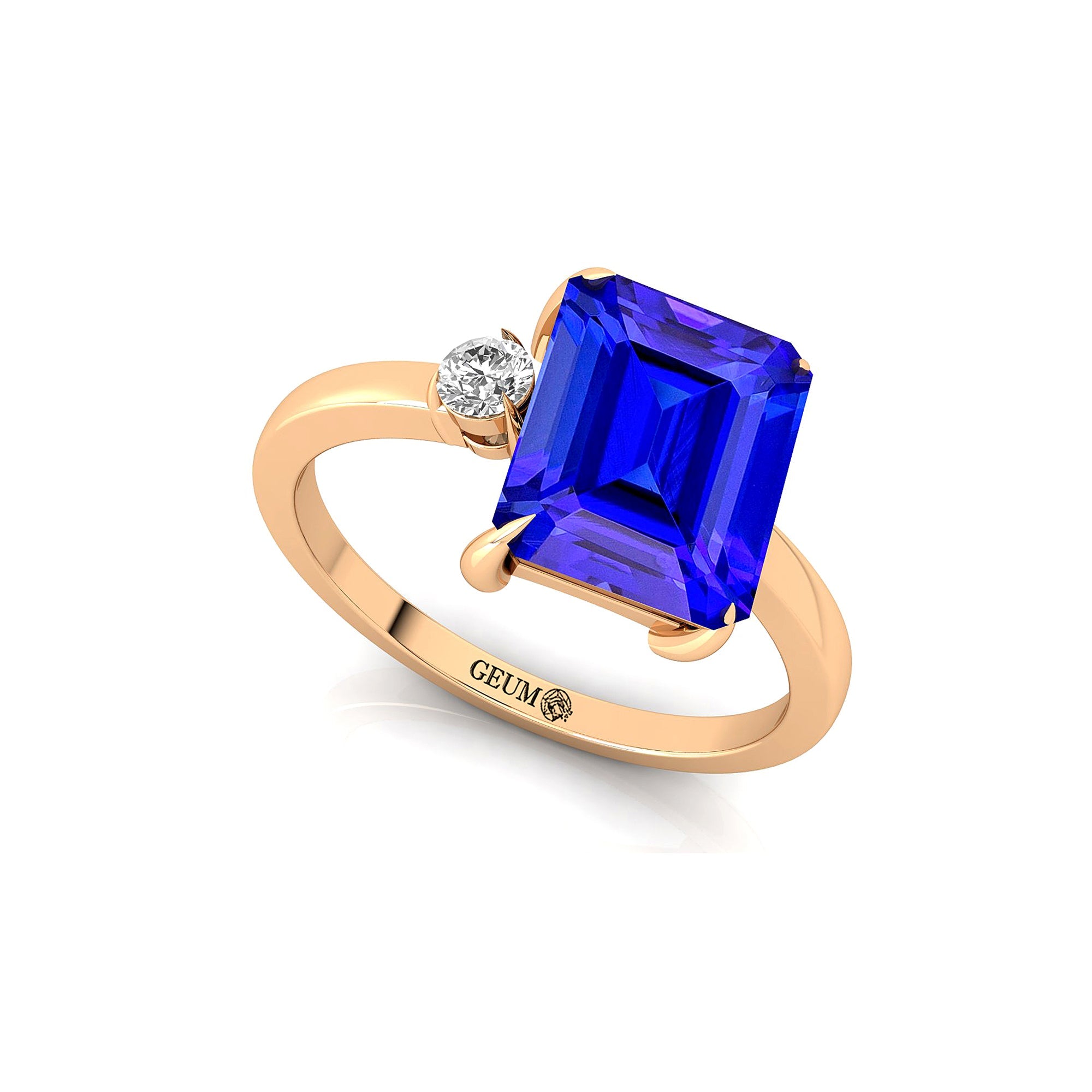 Emerald Shaped Tanzanite with 3mm Accent Solitaire Engagement Ring - GeumJewels