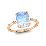 Cushion Cut Moonstone Engagement Ring with Distant Diamond Band - GeumJewels