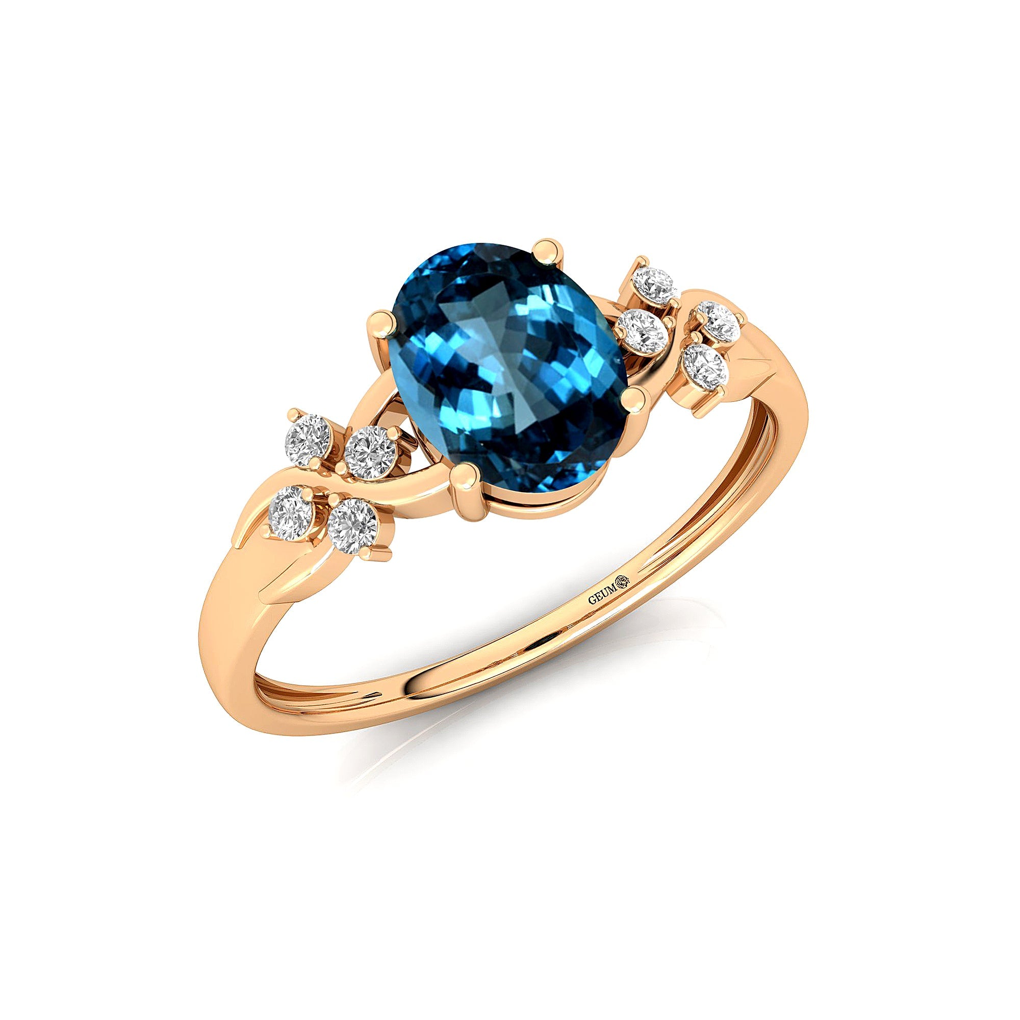Criss Cross Diamond Ring with Oval Cut London Blue Topaz - GeumJewels