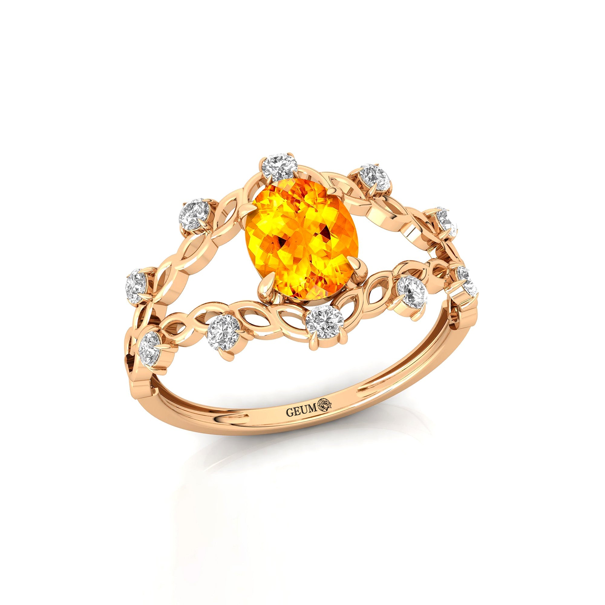 Flower Inspired Ring with Oval Shaped Citrine and Accent Diamonds - GeumJewels