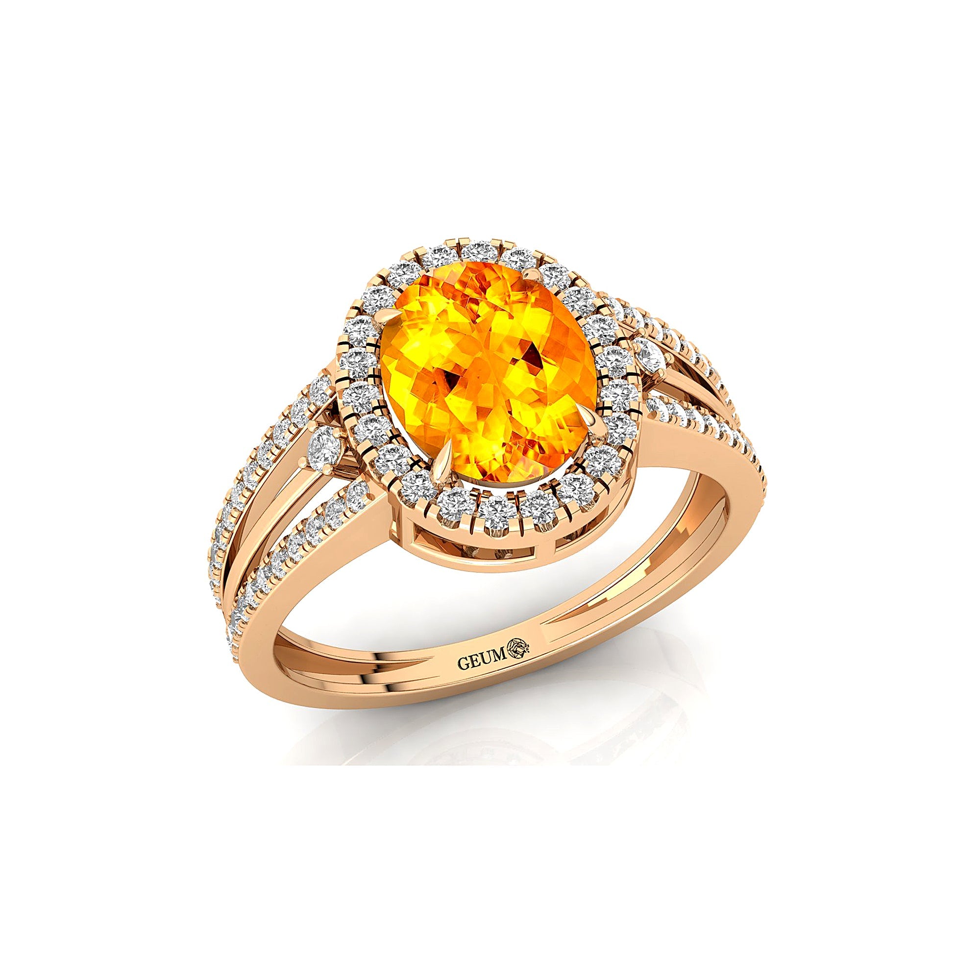 Solitaire Oval Citrine Split Shank Diamond Engagement Ring - GeumJewels