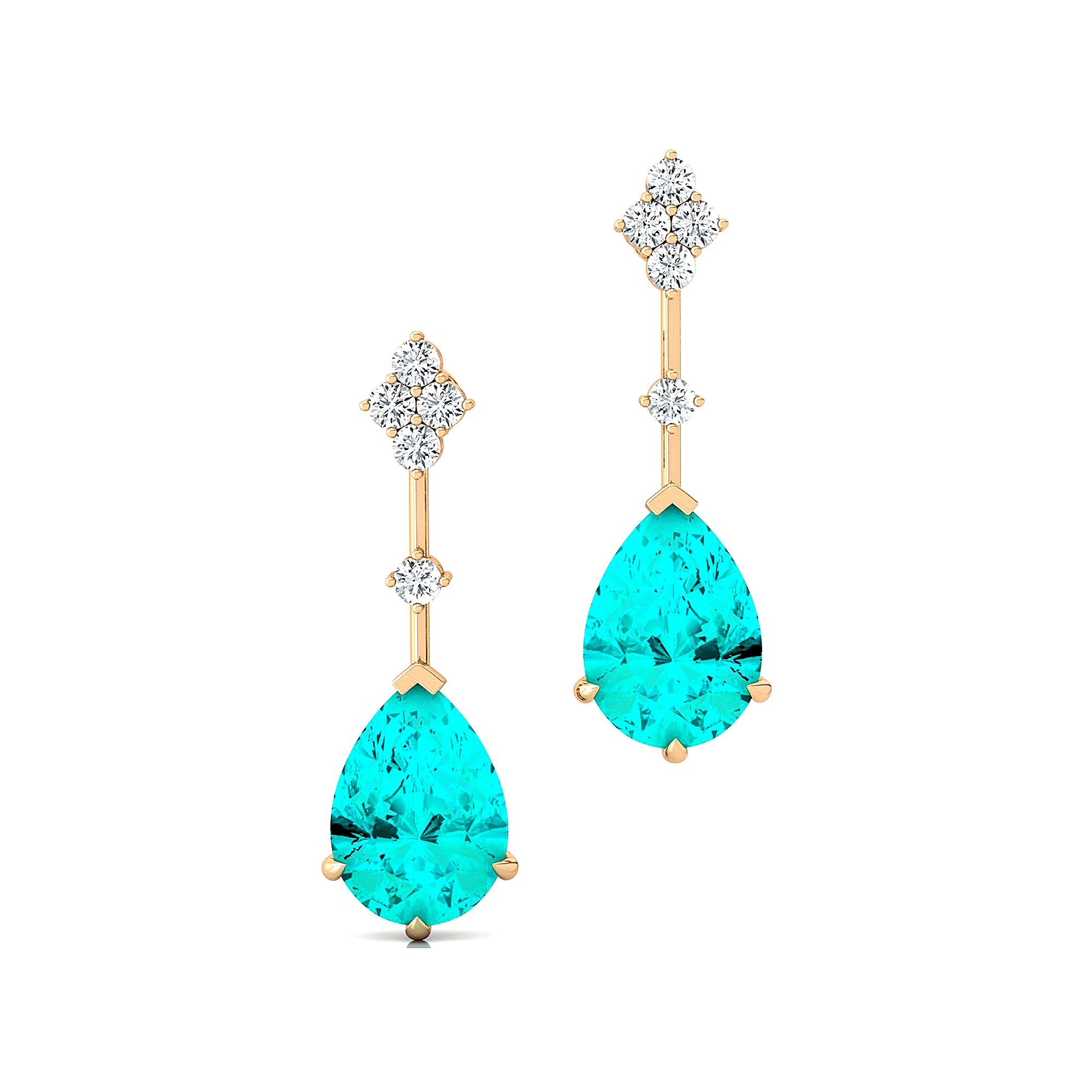 Teardrop Paraiba Tourmaline Drop Earrings with Accent Diamonds - GeumJewels
