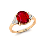 Trio Diamond Engagement Ring with Oval Cut Ruby - GeumJewels