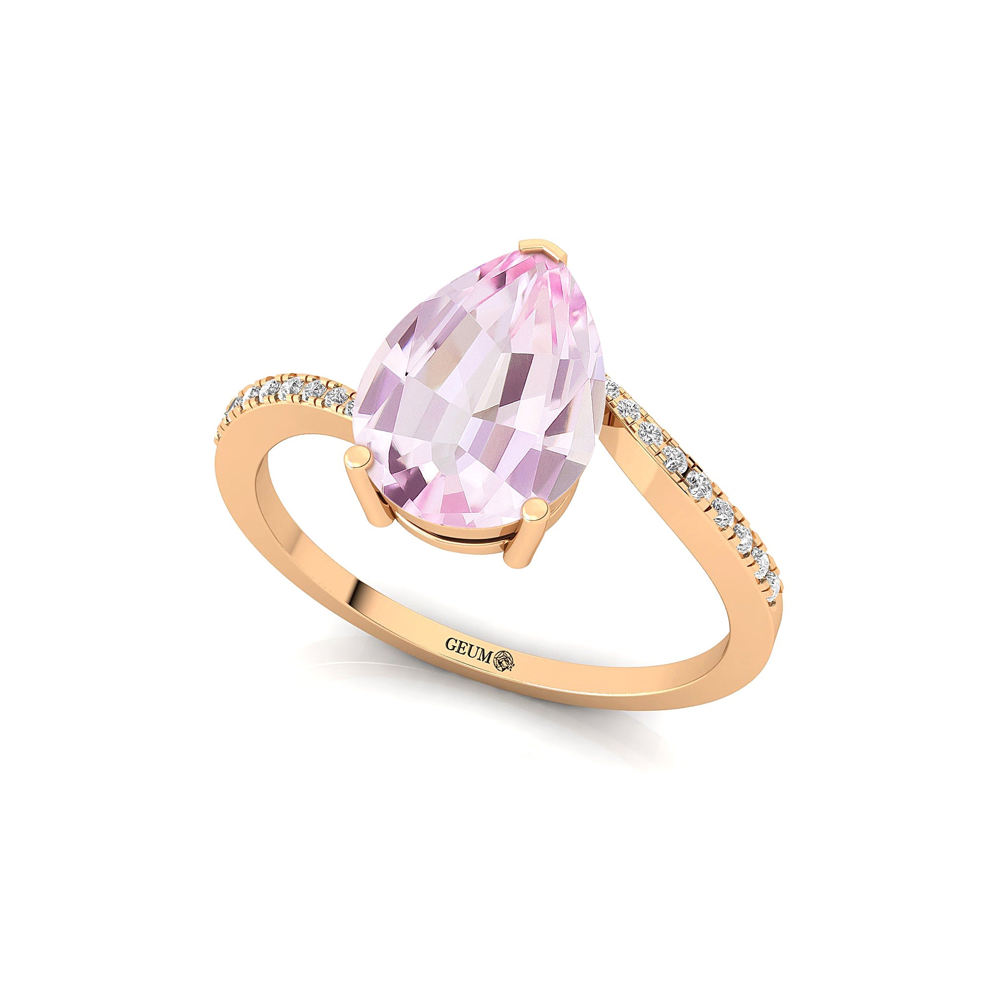 Twisted Up Down Band Pear Shaped Morganite Ring with Accent Diamonds - GeumJewels